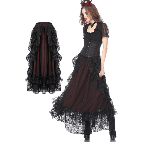 Gothic Victorian Ruffled Maxi Skirt - Steampunk Clothes.