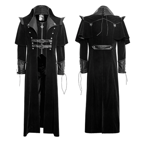 Gothic Cool Long Cloak Coat, Velvet and Leather Vintage.