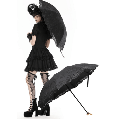Black Lace Parasol for Sun and Rain Protection.