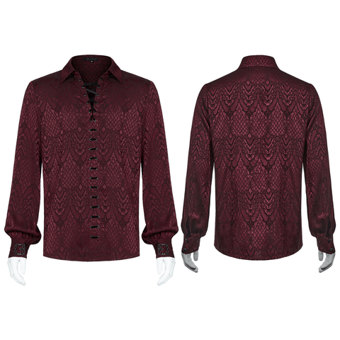 Gothic Jacquard Shirt - Men's Vintage Laced Detail.
