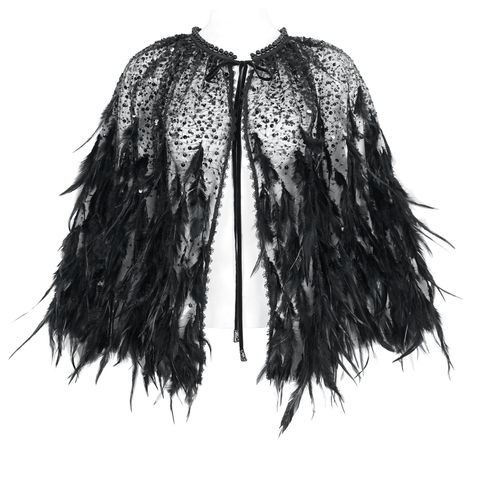 Sparkling Black Sequin Capelet with Real Feather Trim.