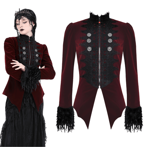 Gothic Burgundy Velvet Jacket with Black Lace Trims.