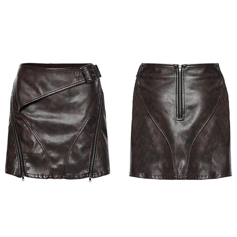 Edgy Coffee Faux Leather Short Skirt for Women.