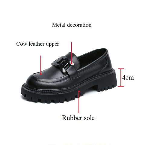 Casual Meets Fashionable - Women's Genuine Leather Platform Loafers.