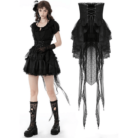Dare to Be Different in This Black Gothic Lace High-Low Skirt.