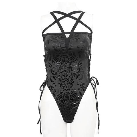 Women's Gothic Floral One-Piece - A Swimwear Symphony Of Style And Edge.