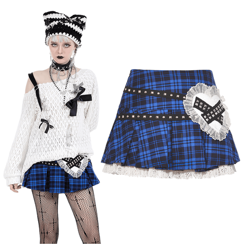 Stylish Tartan Skirt with Heart Patch Detail with Women.