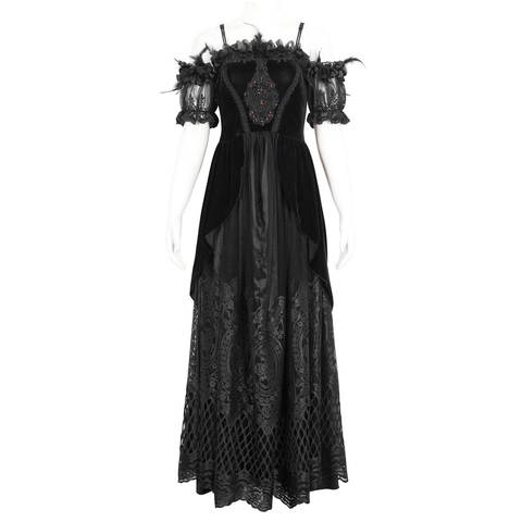 Black Lace Feathered Sleeves Evening Dress for Women.