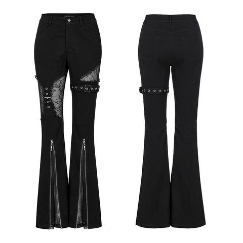 Black Lace Up Bell Bottoms, Goth Flare Pant, Goth Bell Bottoms