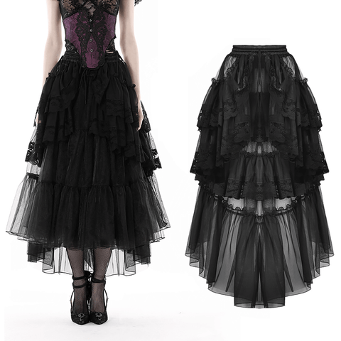 Black Lace High-Low Skirt with Dramatic Ruffles.