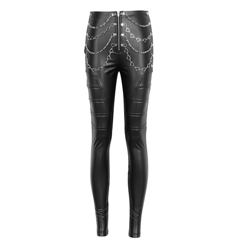 Sleek Faux Leather Trousers with Chains Accents.