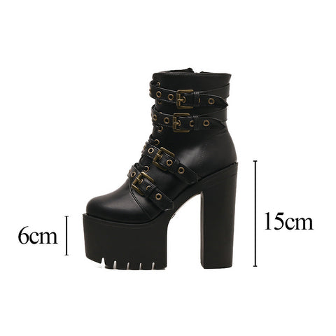 Rivet Thick Heel Platform Boots - Gothic Outfits.