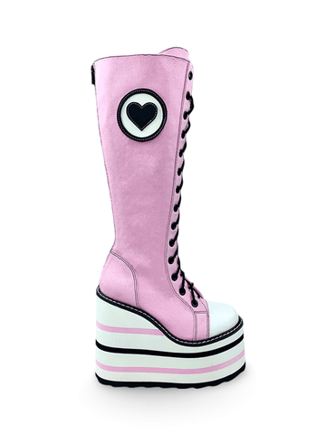 Striped Pink Detention Platform Boots with Hear.