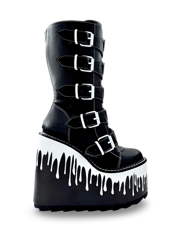 Vegan Leather Gothic Boots with Drip Design Sole.