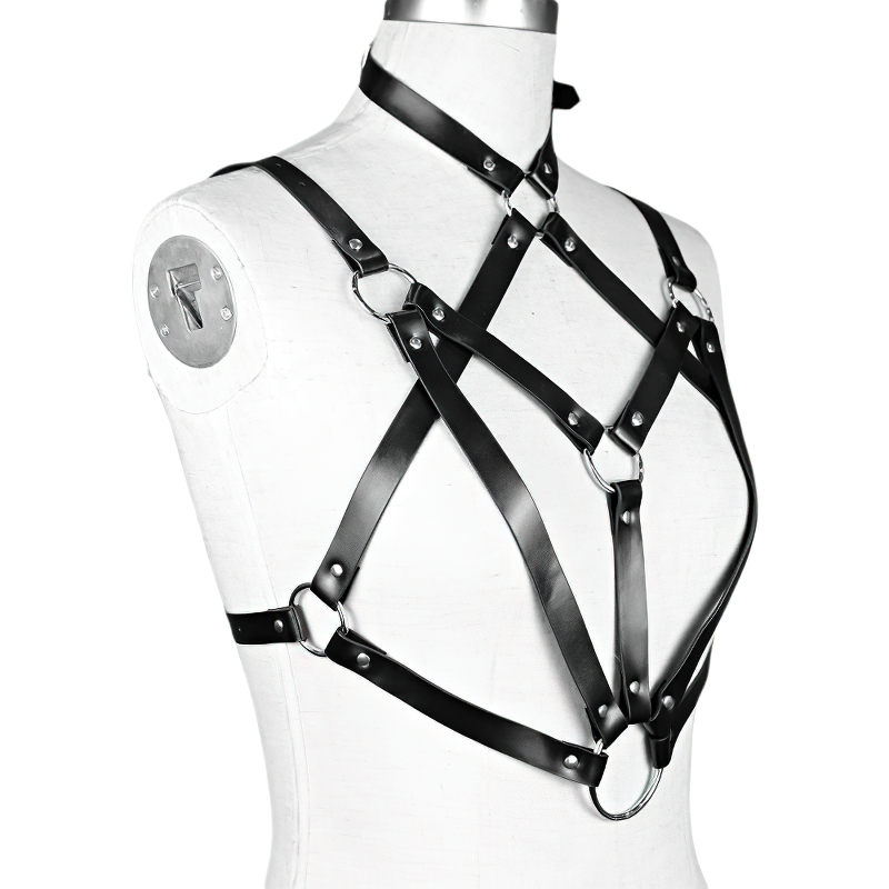 Black Leather Women's Bondage Bra / Gothic Elastic Body Harness