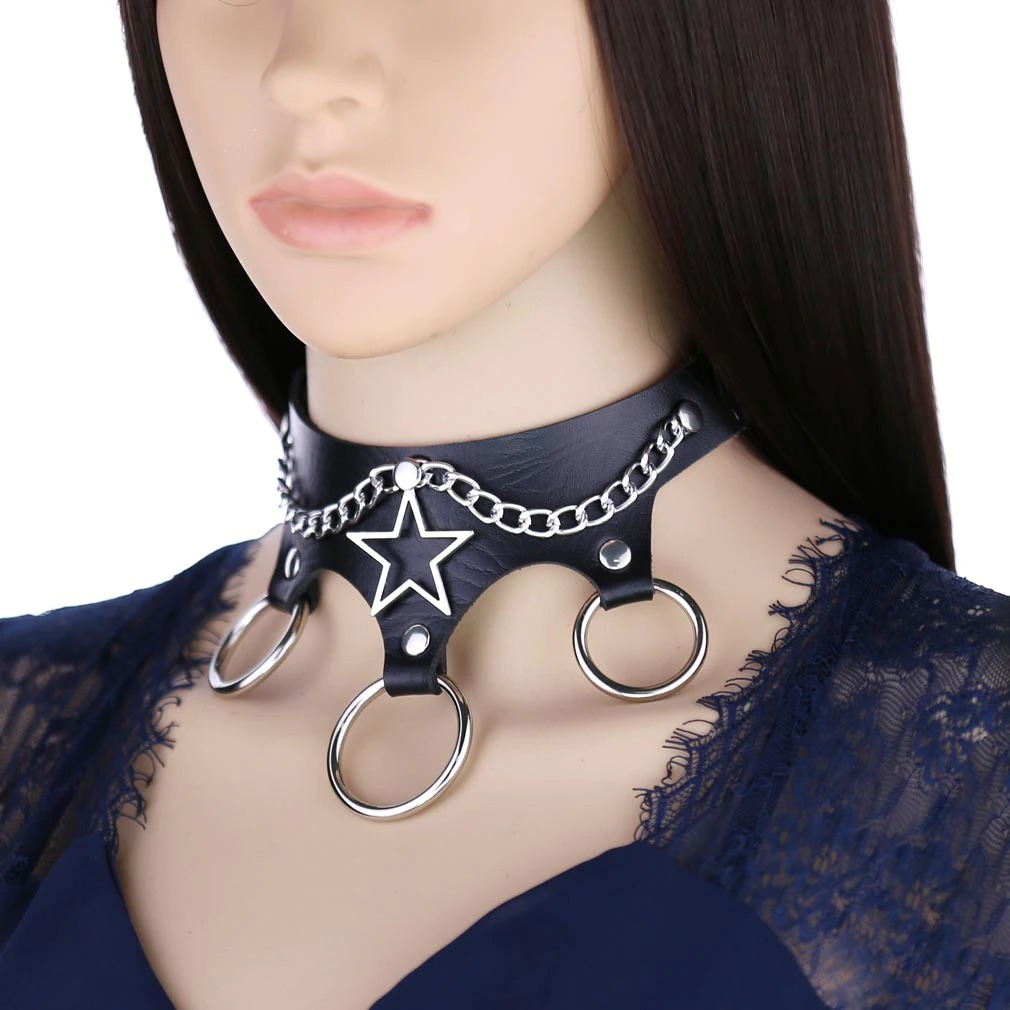 Gothic Heart-shape Lock Chain Black Leather Choker Collar Necklace