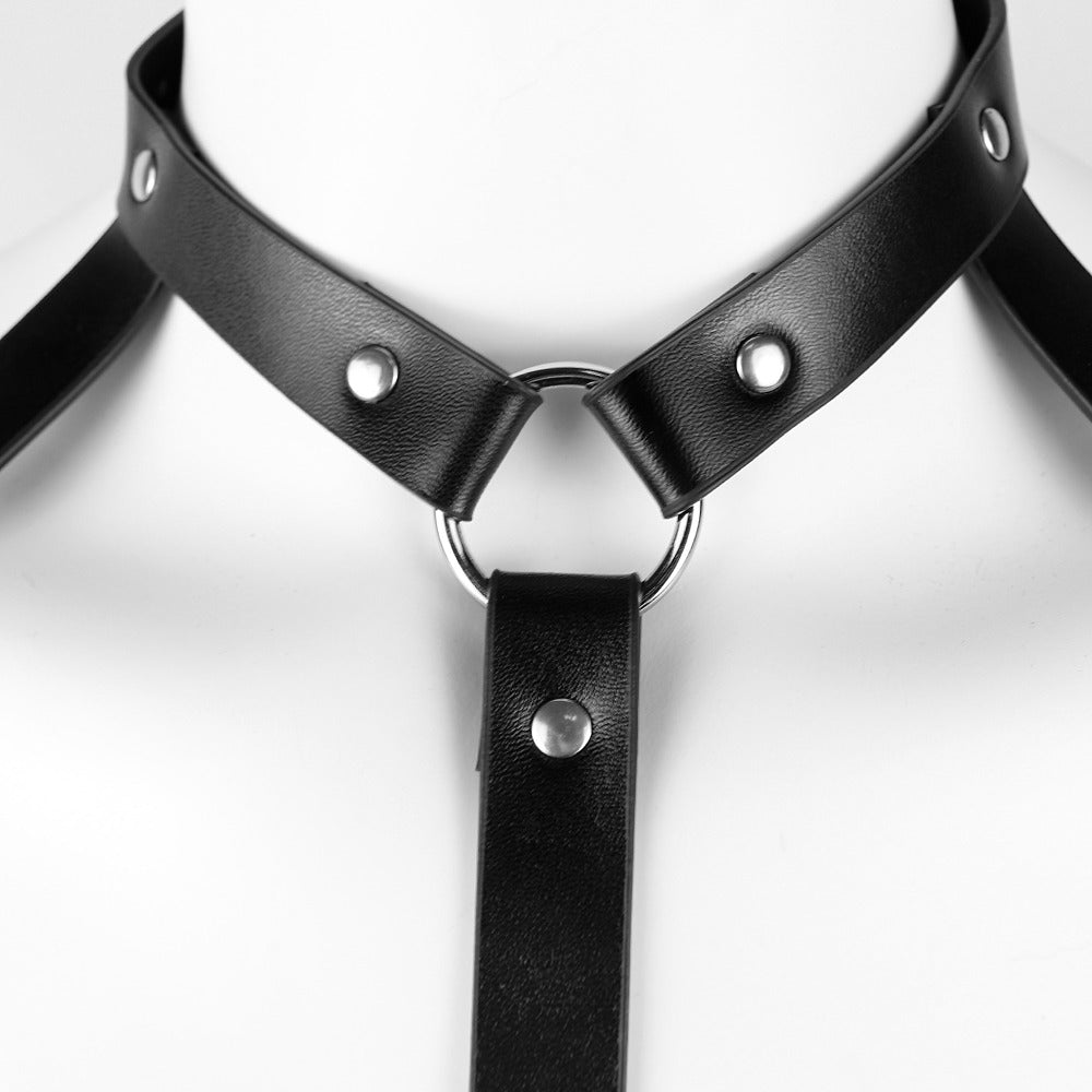 Leather Bra Bondage with O-ring Choker