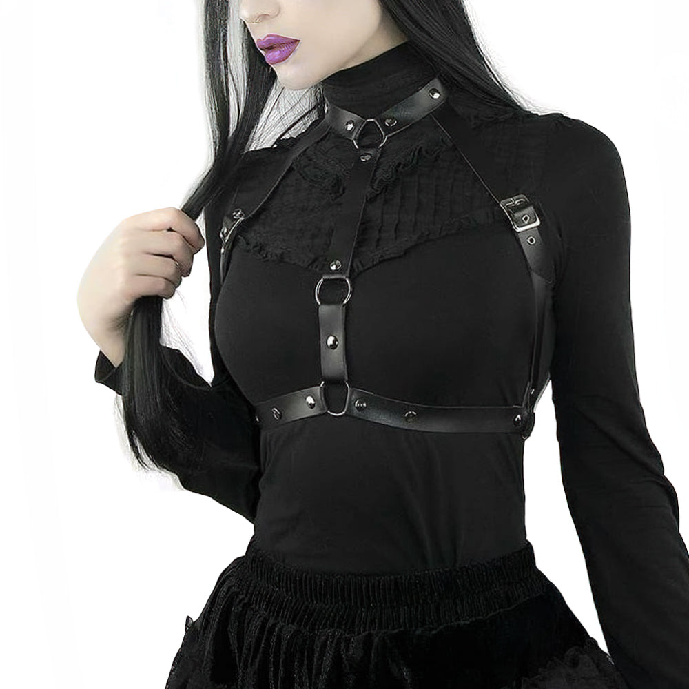 Gothic leather body harness / Chain bra top for Women