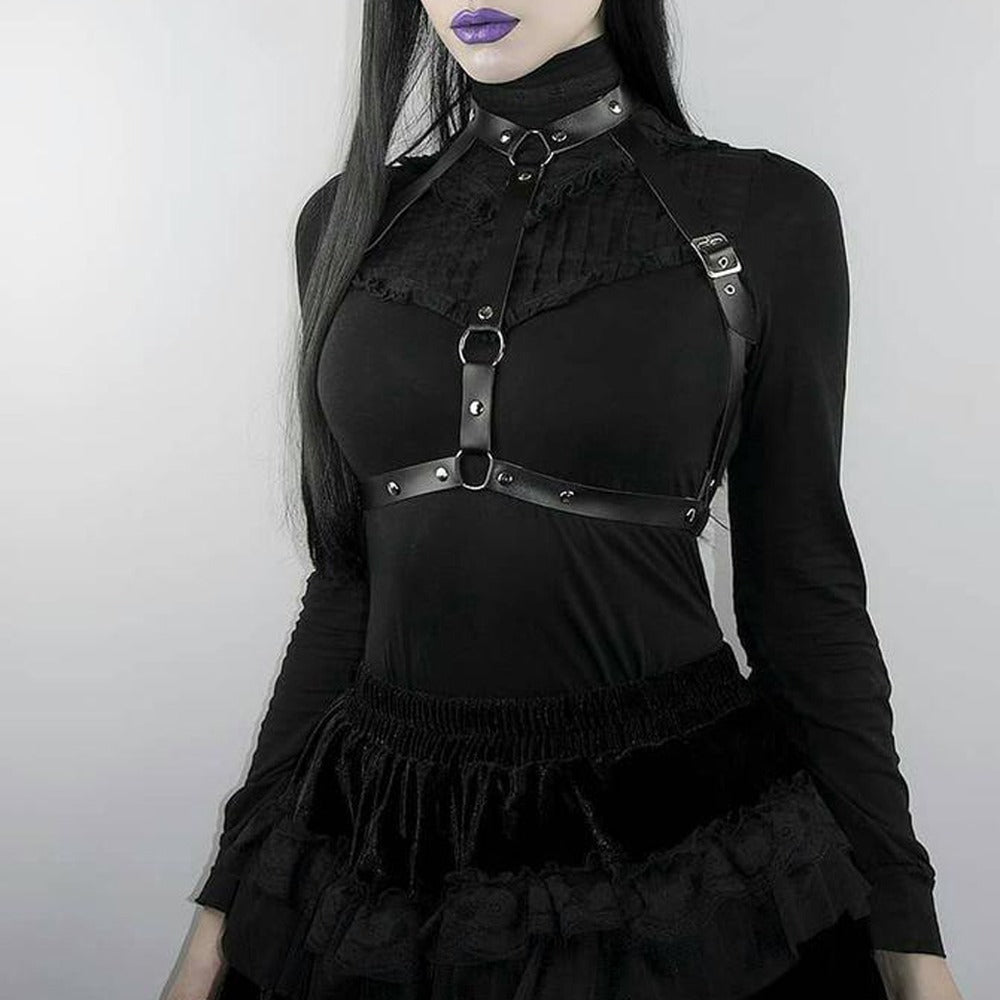 Gothic leather body harness / Chain bra top for Women