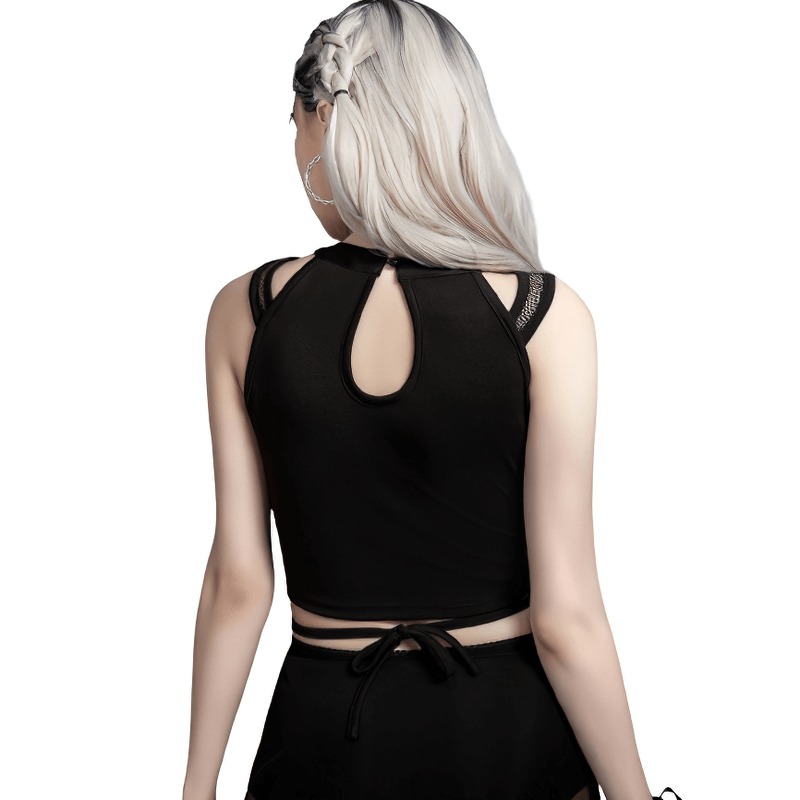 Grunge Black Irregular Tank Top for Women / Sleeveless Crop Top