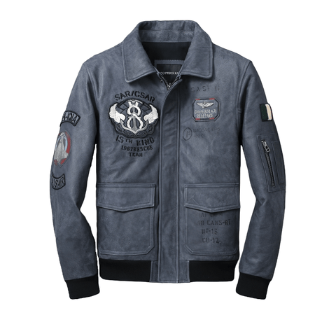 Men’s Embroidery Motorcycle Jackets with Big Pockets / Zippers Genuine Leather Jackets