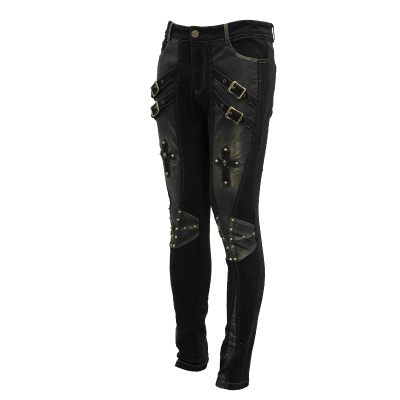 Gothic Men's Pants With Black Metal Buckle Strap and | RebelsMarket