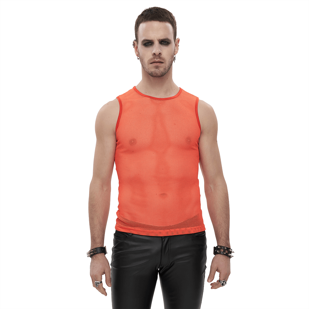 Men's High Neck See Through Tank Top Mesh Long Sleeves T-Shirt Vest  Transparent