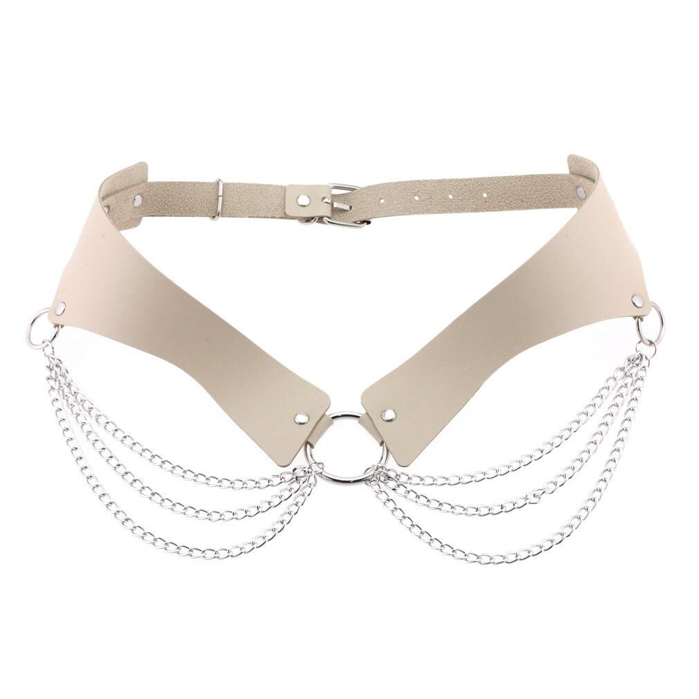 Gothic leather body harness / Chain bra top for Women / Punk fashion  Festival Accessories