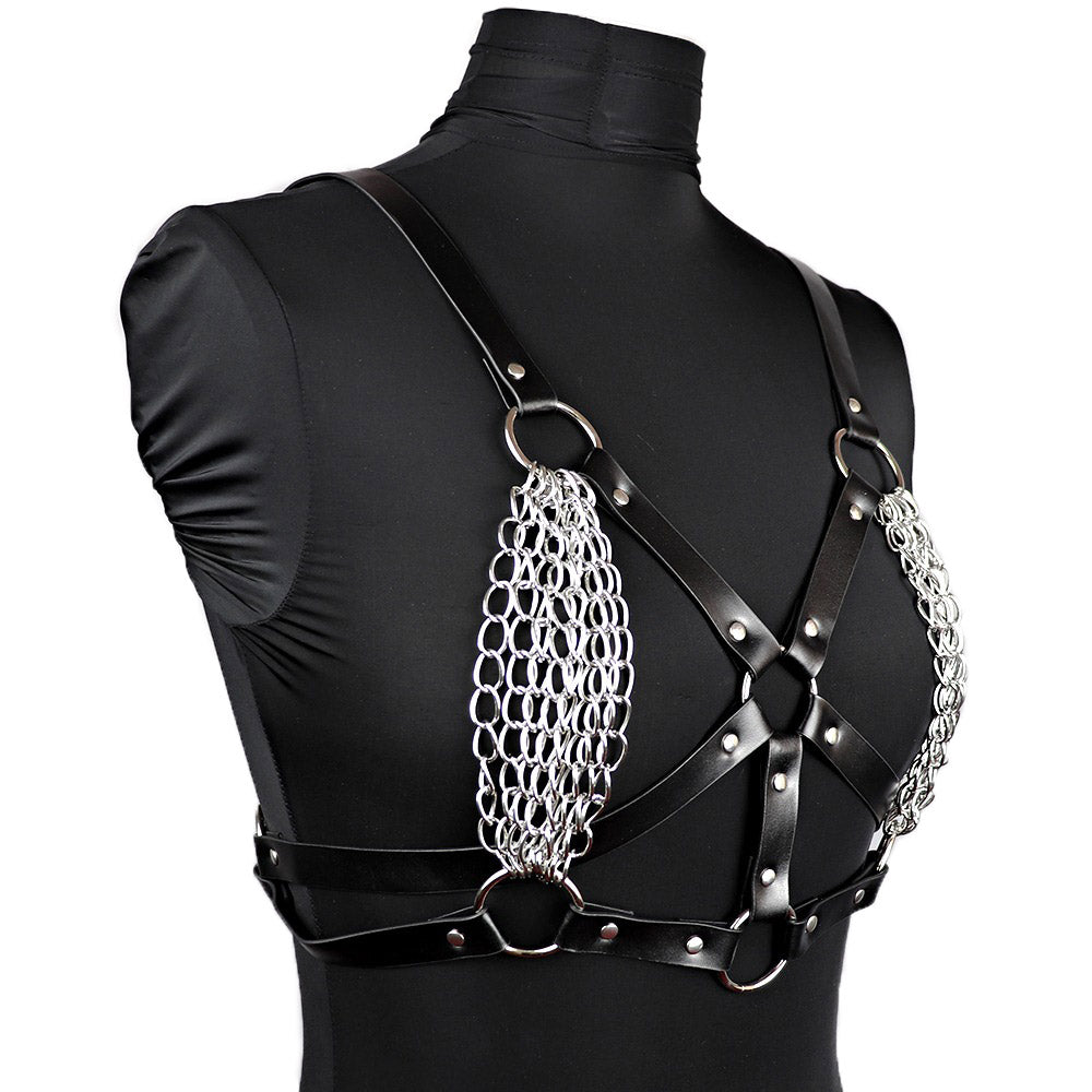 Sexy Girl Goth Leather Body Harness Chain Bra Top Belt BDSM Gothic Punk  Fashion