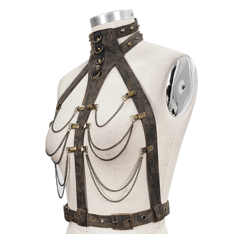 Gothic leather body harness / Chain bra top for Women