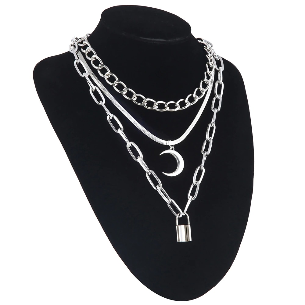 Double Layer Chain Necklace With Lock Women/Men Punk Rock Padlock Pendant  Necklace Vintage Emo Grunge Goth Jewelry