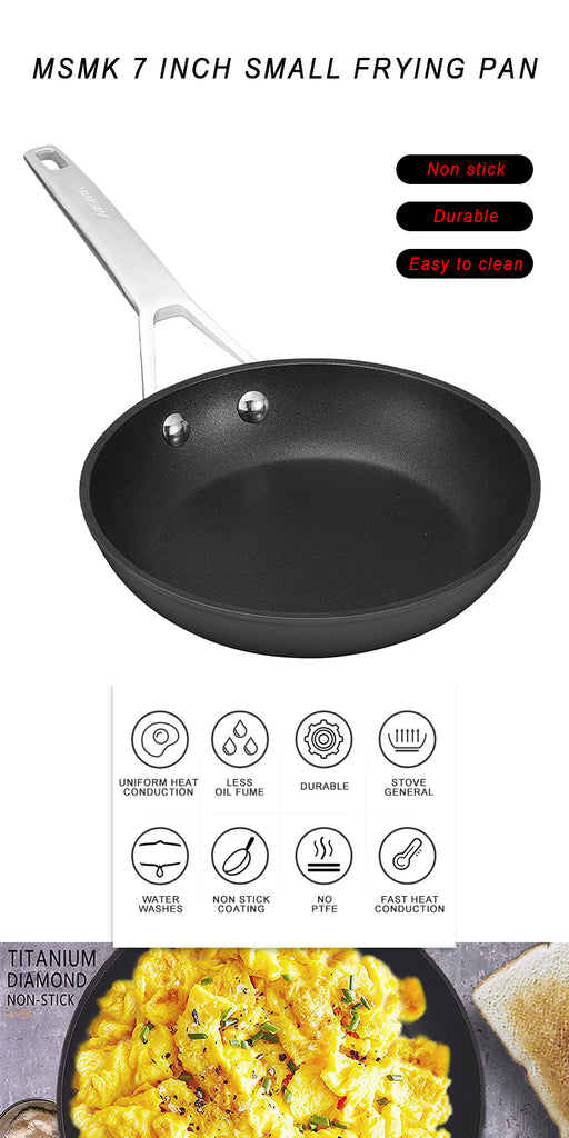 MsMk 7 inch Small Frying Pan, Carbonize also Nonstick, PFOA Free Non-Toxic,  Scratch-resistant, Induction Egg skillet, for Induction, Ceramic and Gas