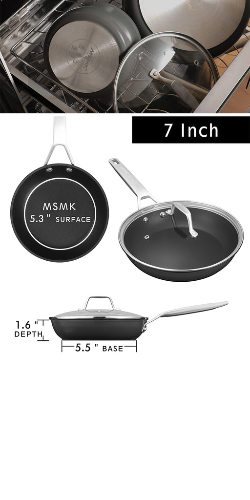 MsMk 7 inch Small Egg Nonstick Frying Pan with Lid, Eggs Omelette Burnt  also Non stick, Scratch-resistant, Induction Skillet, Oven Safe to 700°F  Pan