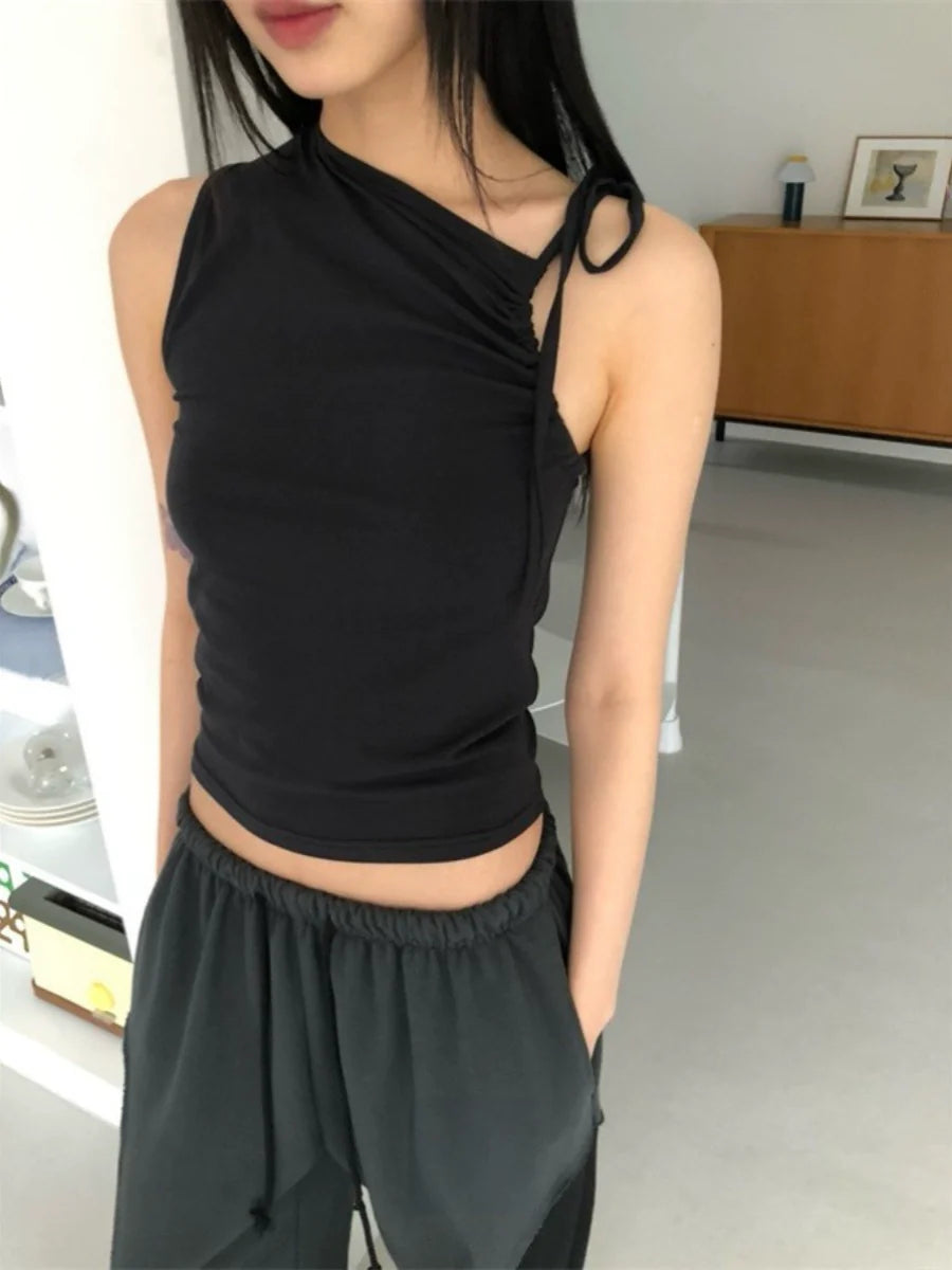 Bomve-Black Friday christmas outfits Tanisha One-Shoulder Drawstring Camisole Top