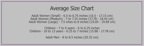 Average size chart for bracelets