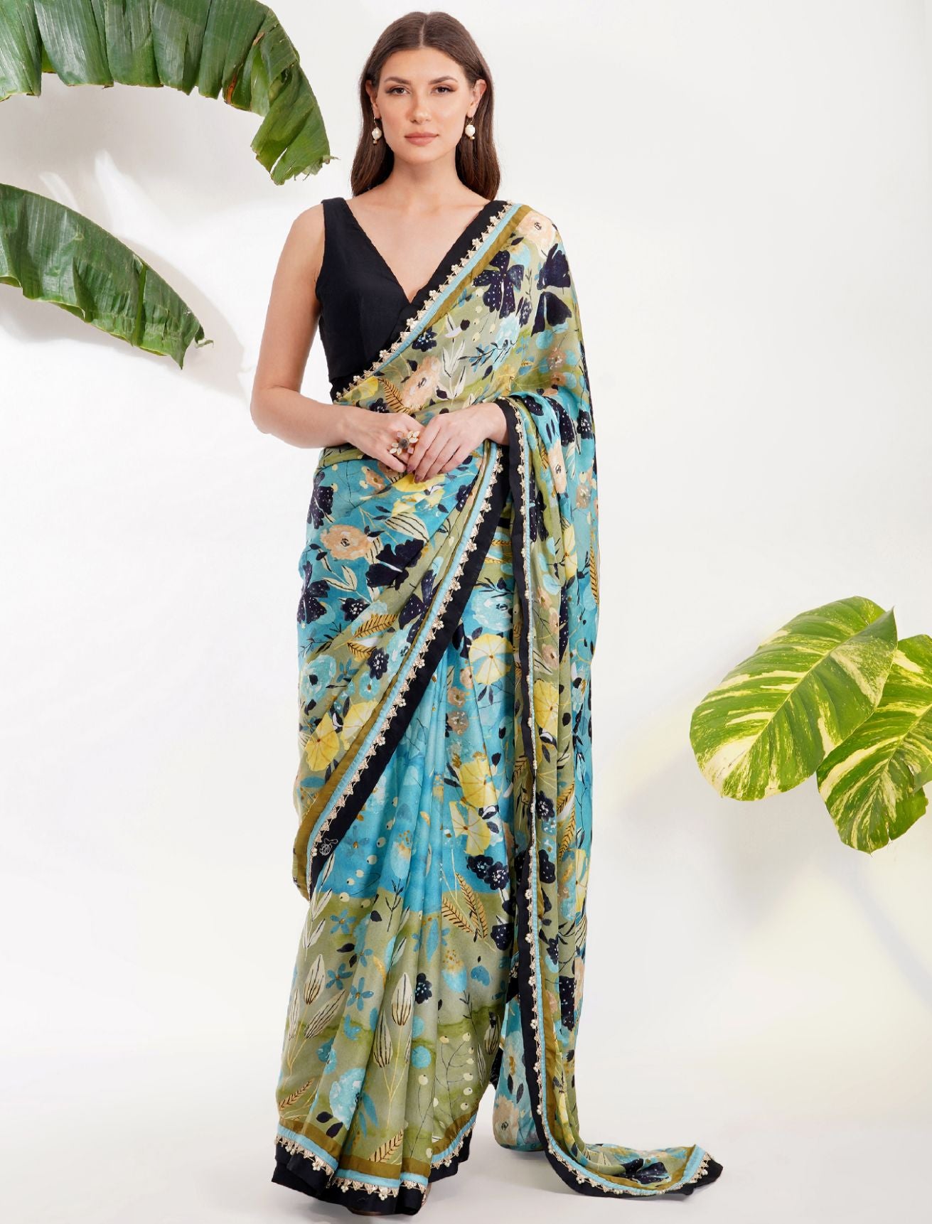 Buy Beautiful peacock blue cotton linen saree online - Karagiri