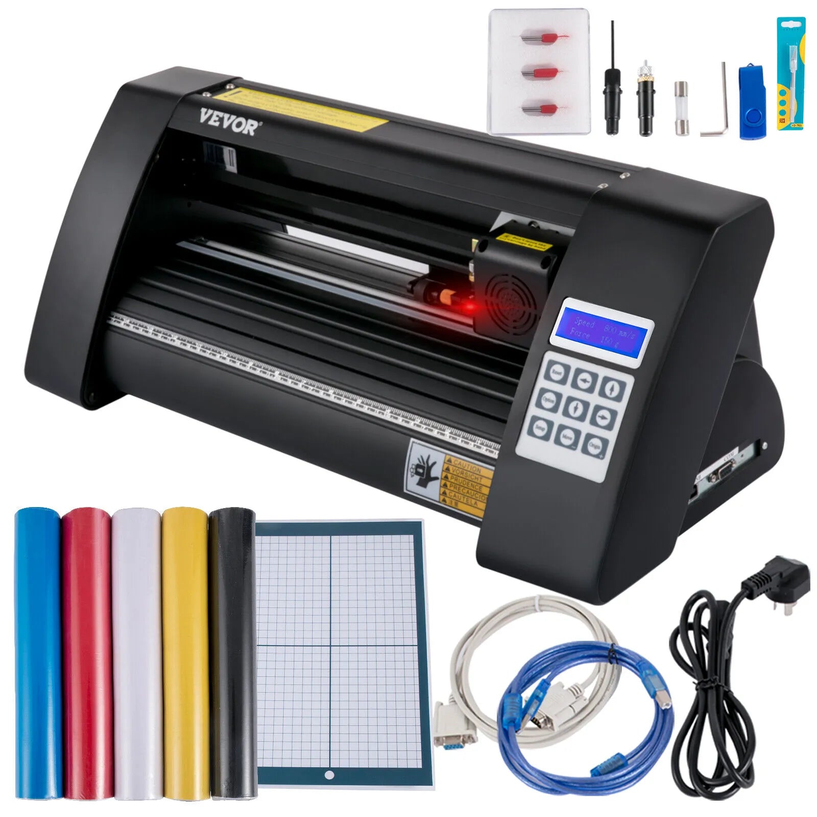 VEVOR 14" Semi-Automatic Vinyl Cutter Plotter 375mm Signmaster Cutting w/ Papers LED Screen Plotter Cutter