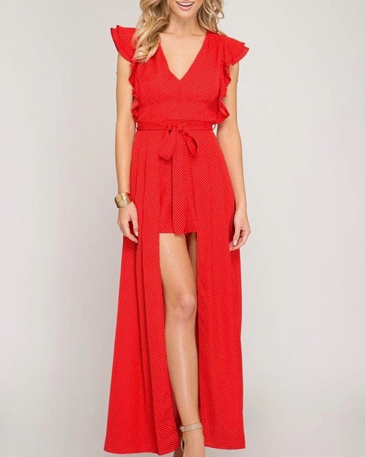 red romper maxi dress