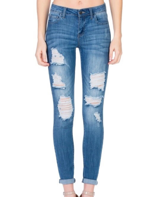 Victoria Destroyed Mid Rise Rolled Skinny in Medium Wash – Shop Hearts