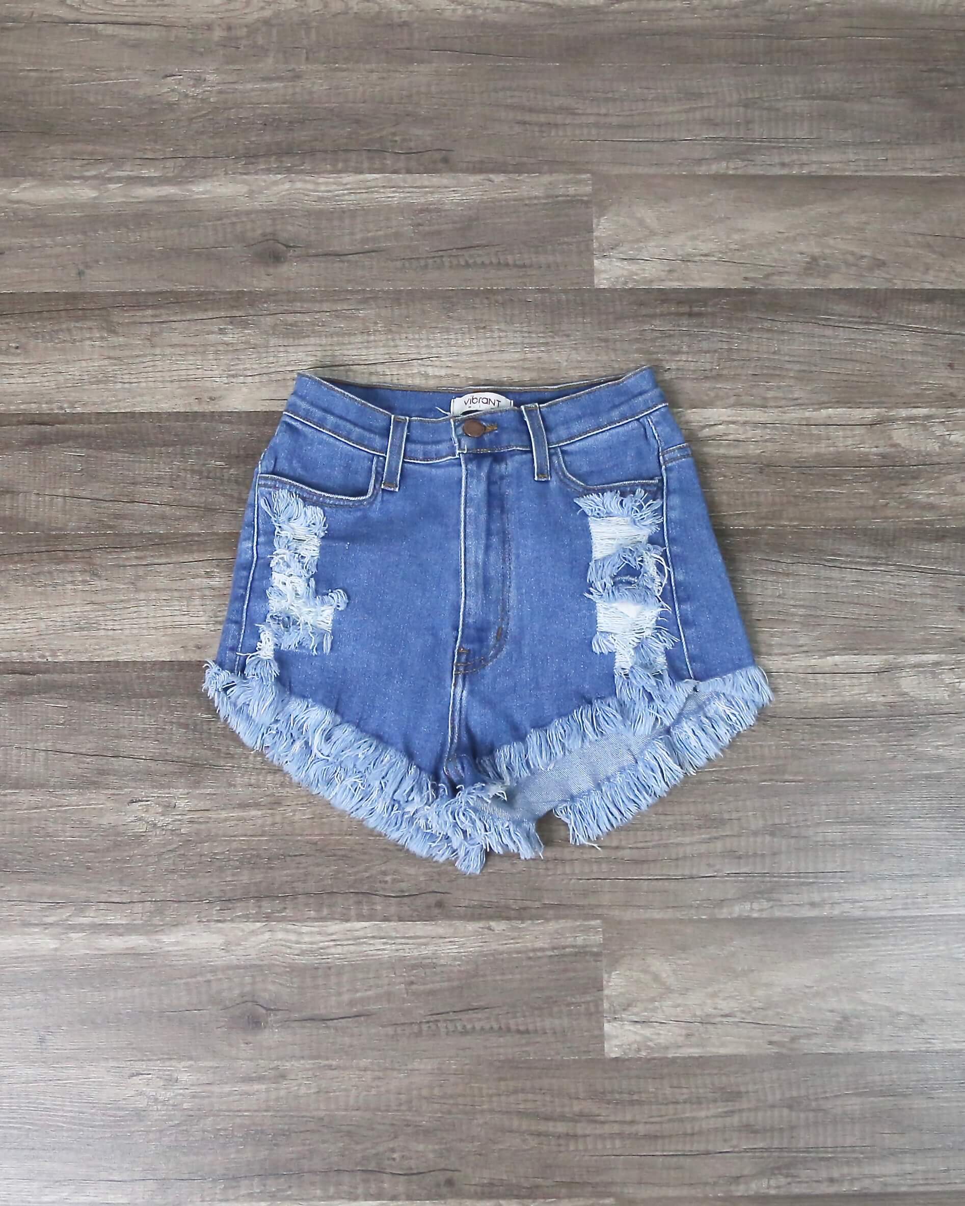 high waisted distressed jean shorts