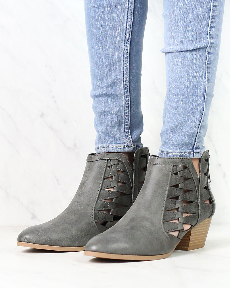 Stacked Heel Cut Out Ankle Bootie Black Blush Taupe Qupid Travis-03 ...