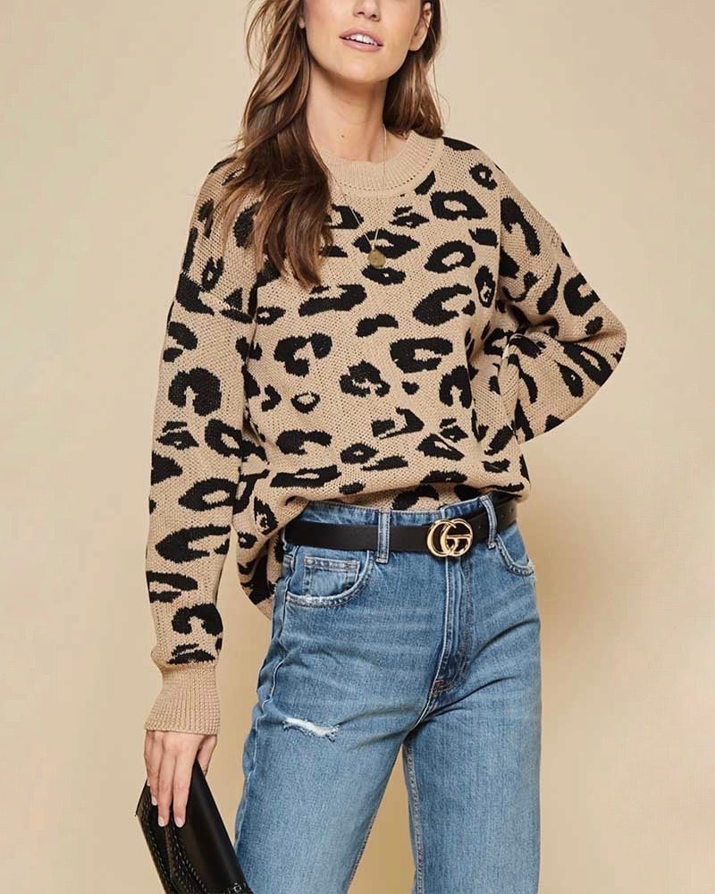 Animal Print Oversized Pullover Sweater Shop Hearts