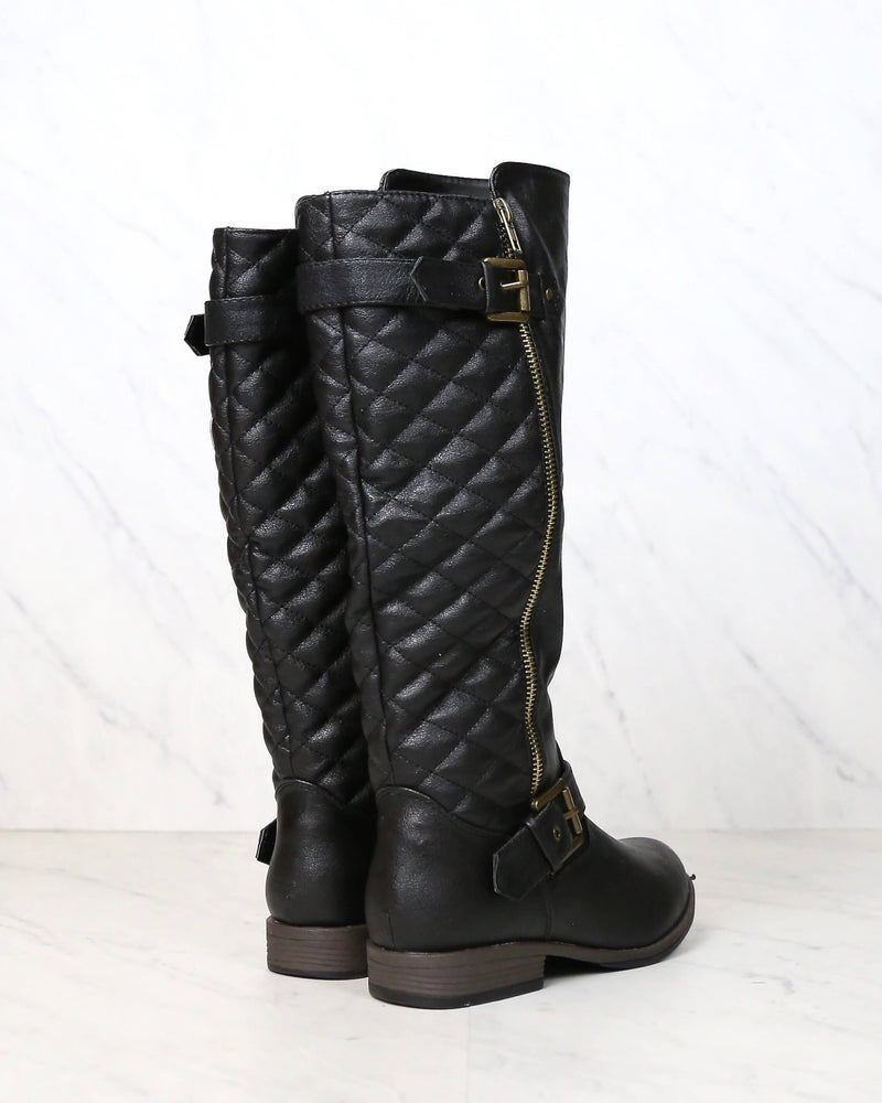 Tall Quilted Riding Boot with Buckle Detail in Black – Shop Hearts