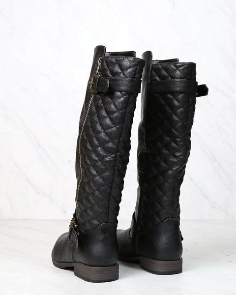 Tall Quilted Riding Boot with Buckle Detail in Black – shophearts