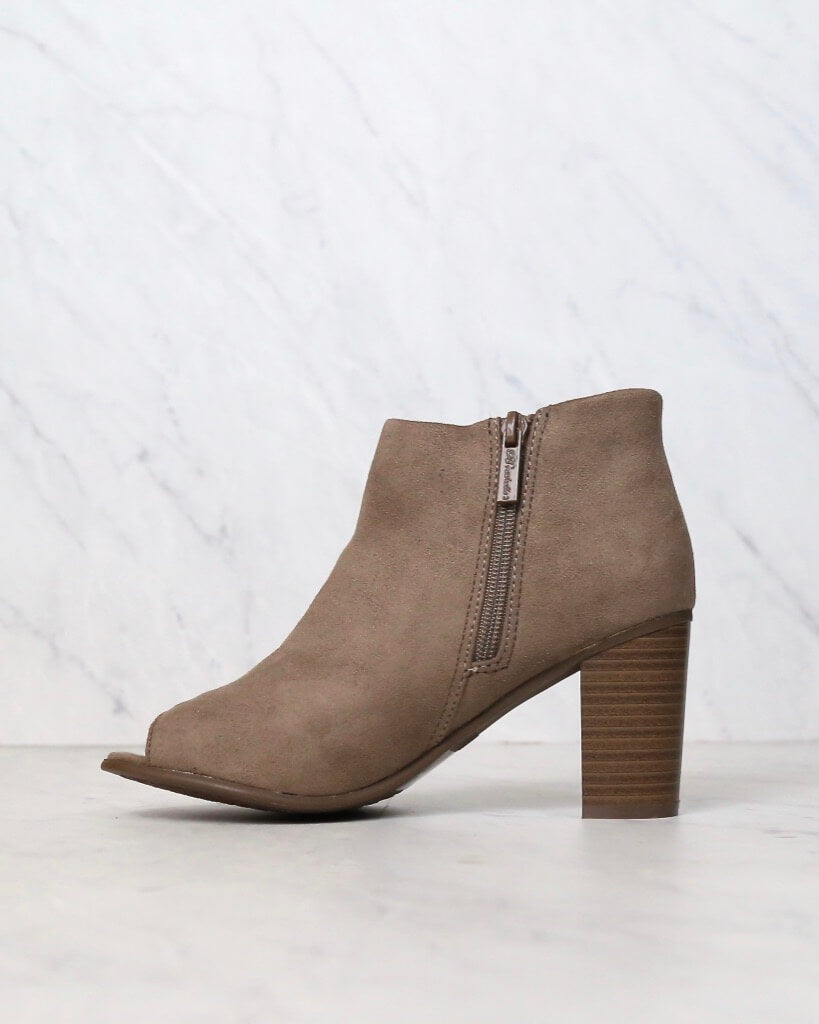 peep toe chunky heel booties