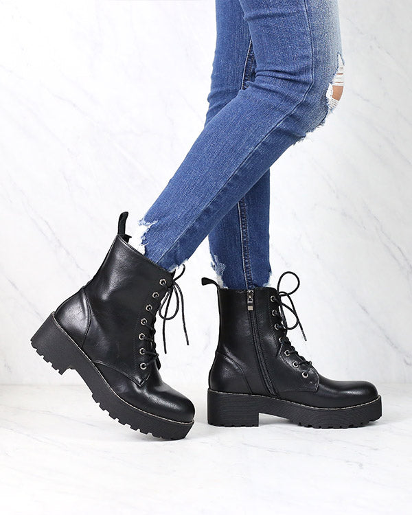 black platform combat boots