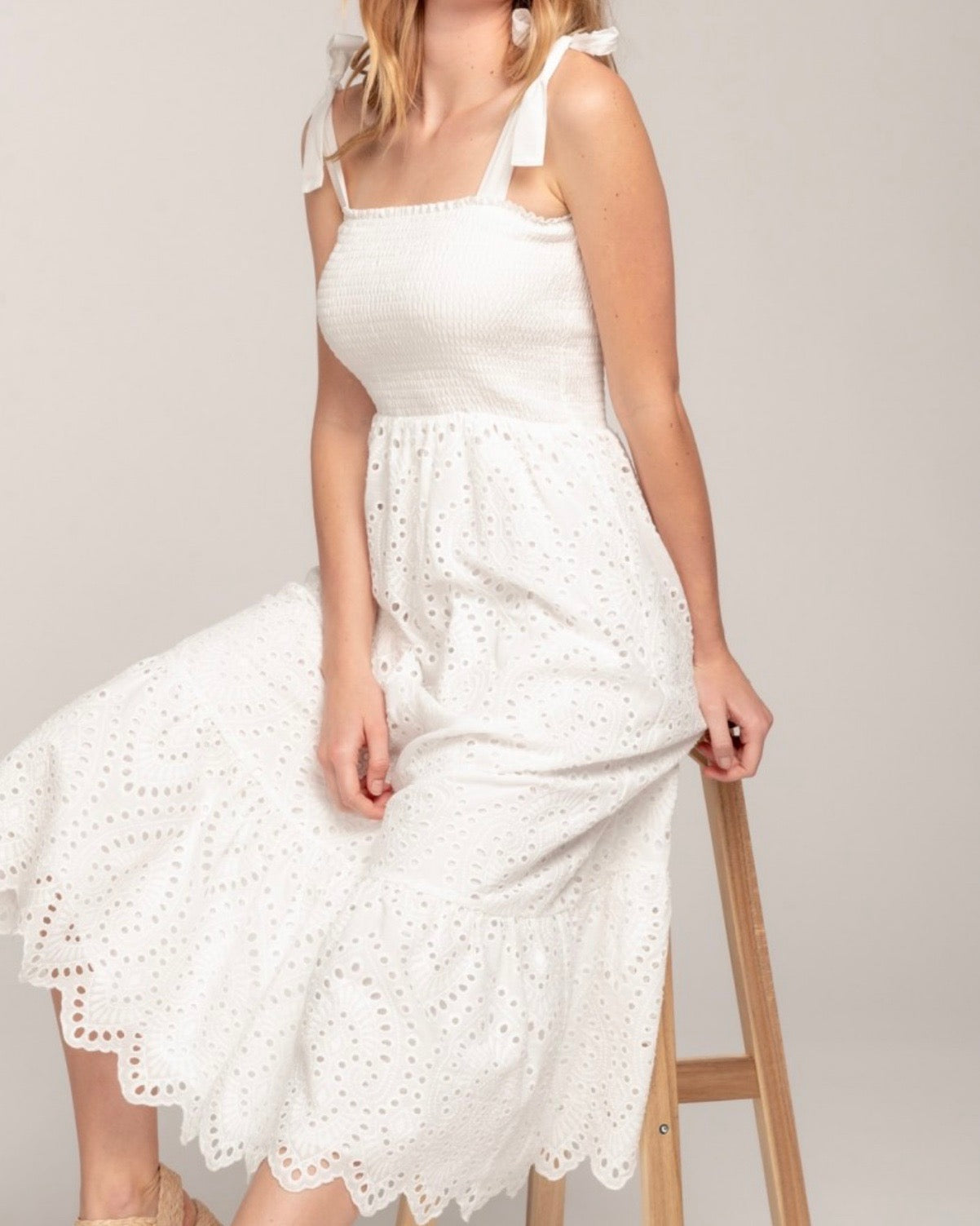 white eyelet maxi dress