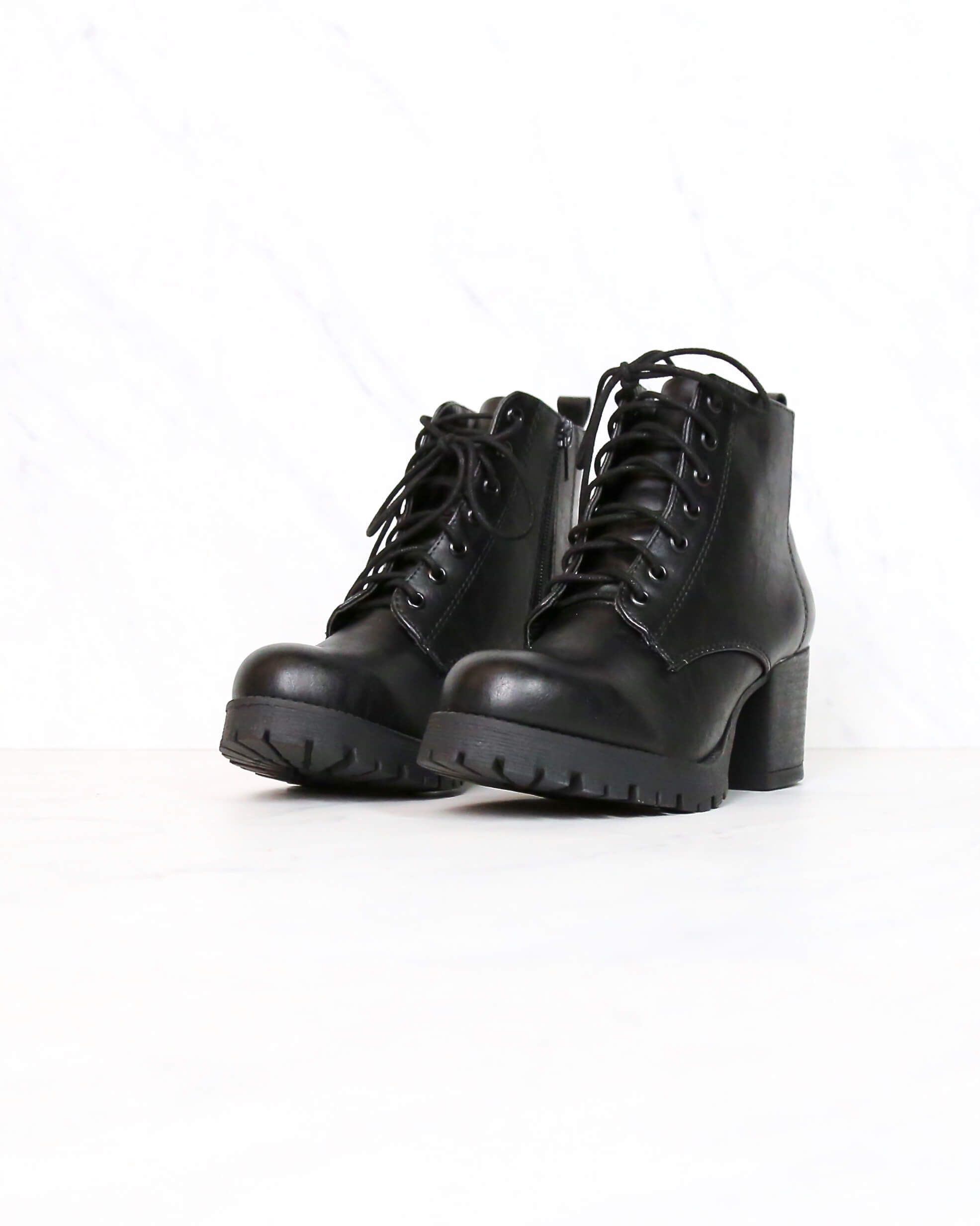 SODA Malia Black Womens Heeled Combat Boots - BLACK | Tillys | Black heel  boots, Heeled combat boots, Womens black booties