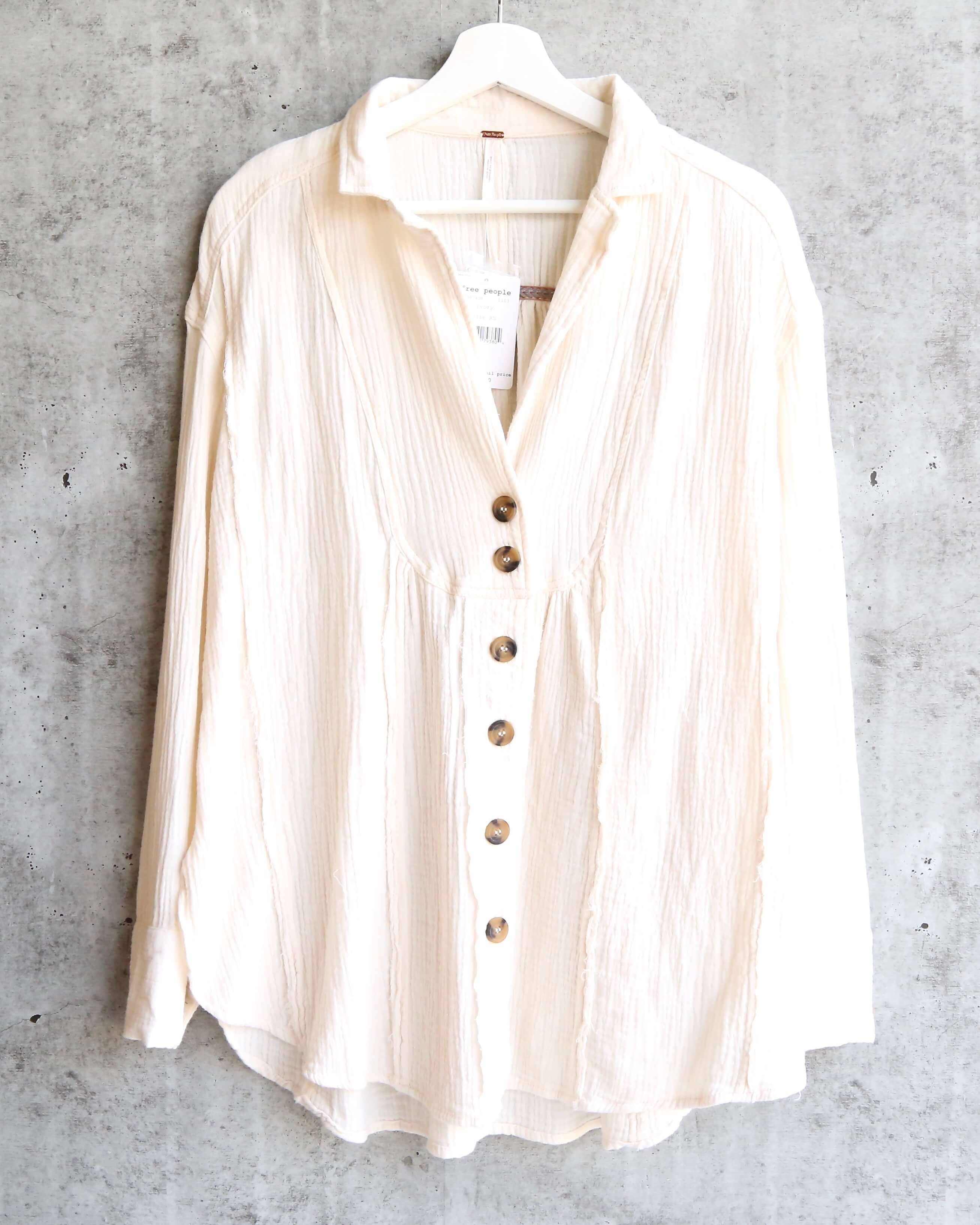 Free People - All About The Feels Linen Button Down Top - Ivory – Shop ...