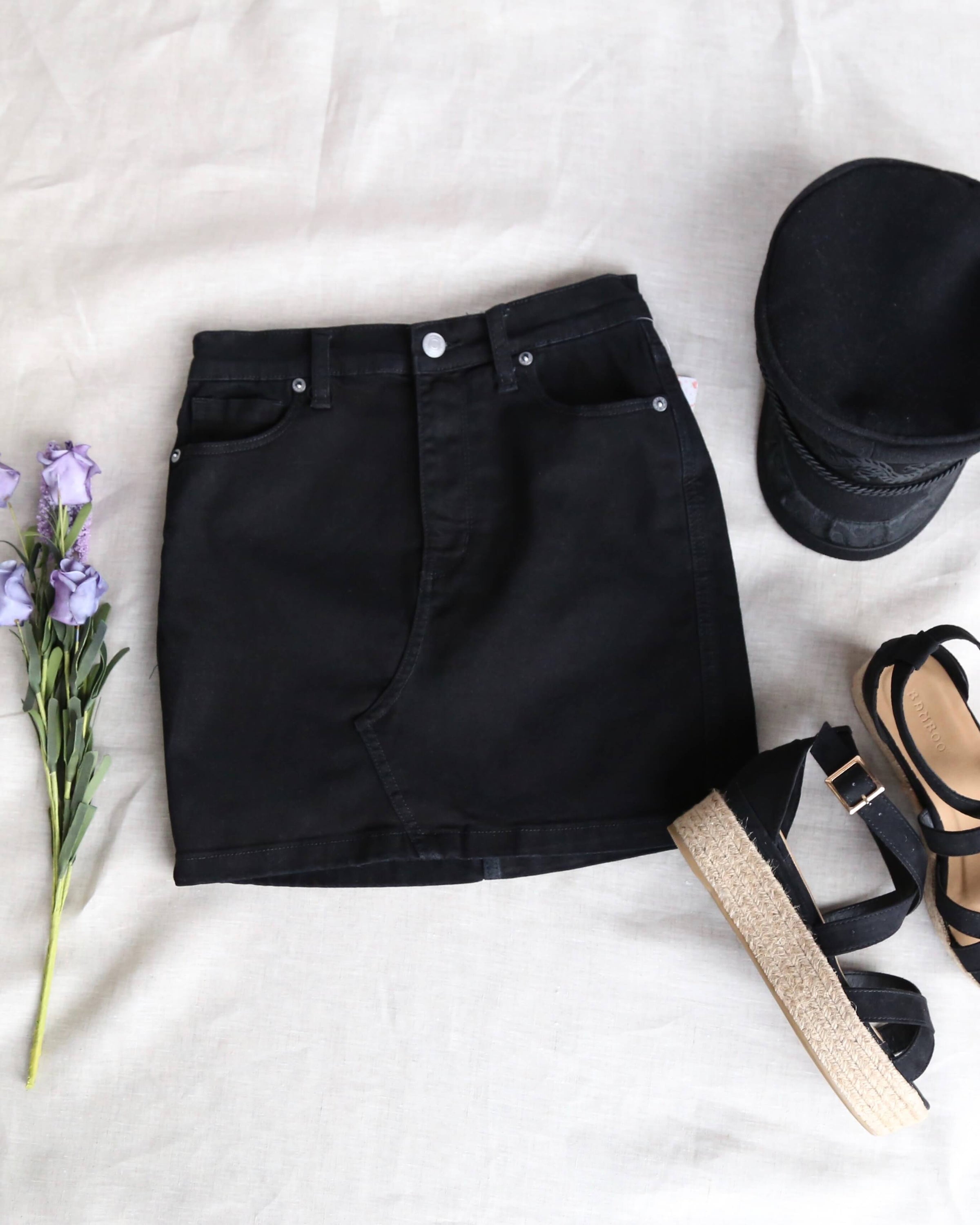 black jean mini skirt